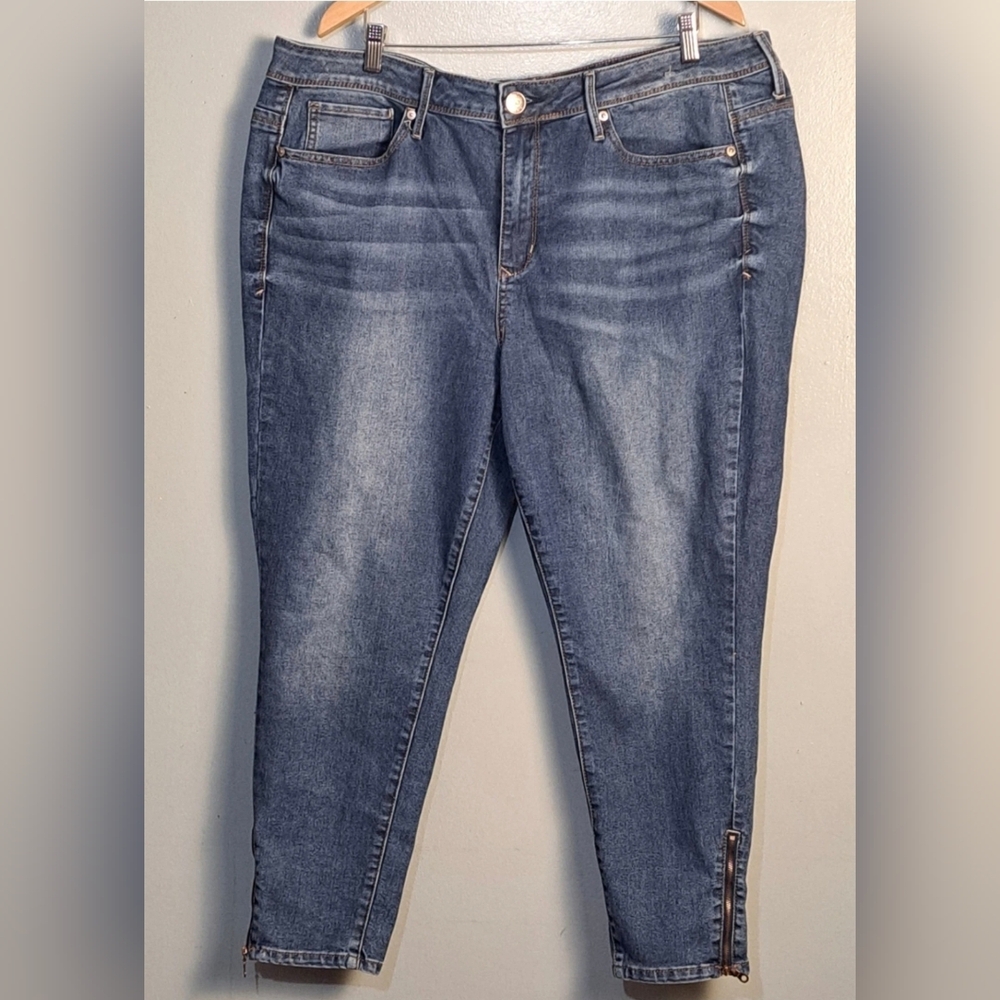 Seven7 Jeans Womens Size 20W Blue Mid Rise Straight Leg Stretch Zip Ankle Denim